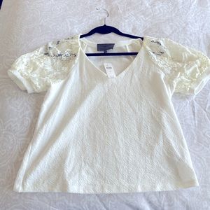anthropologie sunday in brooklyn lace white blouse M NWT